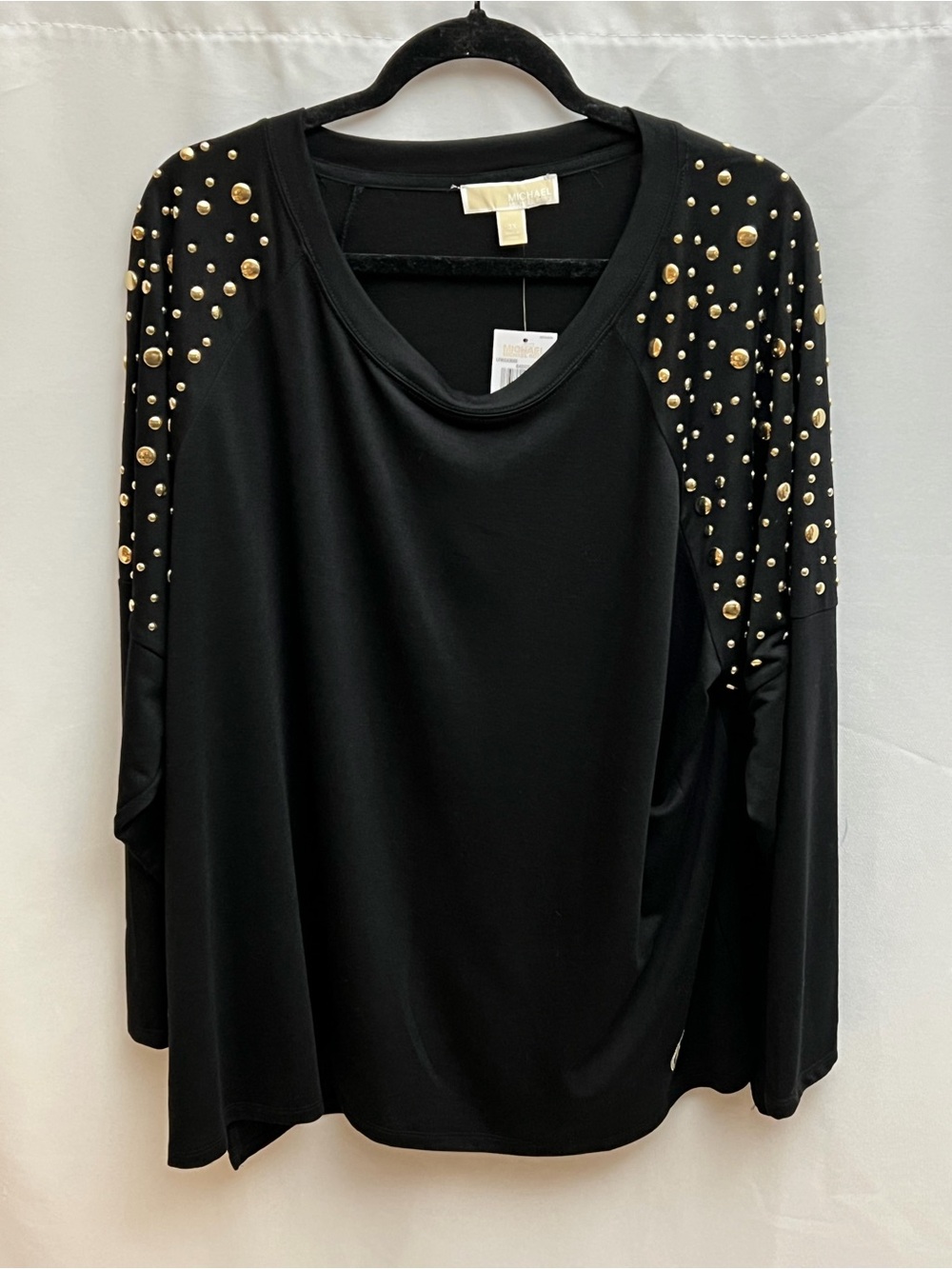 NWT Michael Kors 3X Black Gold Studded Long Sleeve Top Plus Size Stretch